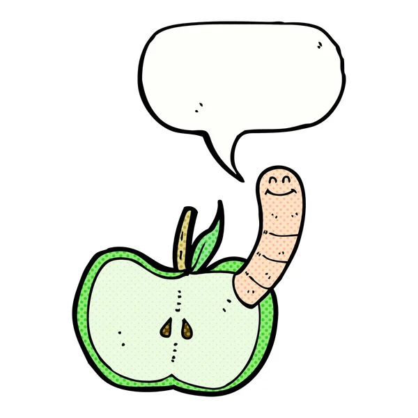 Cartoon apple with worm with speech bubble — Stock Vector