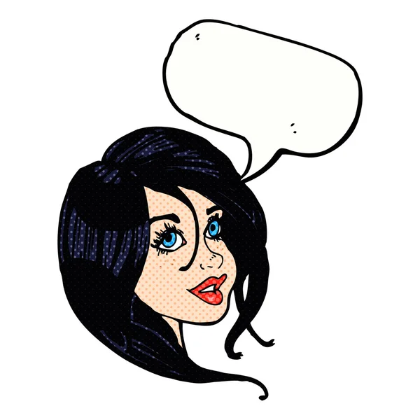 Cartoon mooi vrouwelijk gezicht met spraakbel — Stockvector