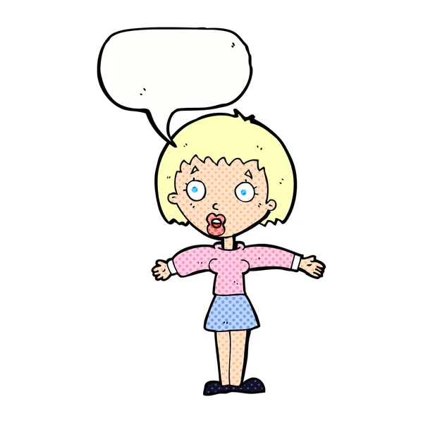 Cartone animato donna scioccata con bolla discorso — Vettoriale Stock