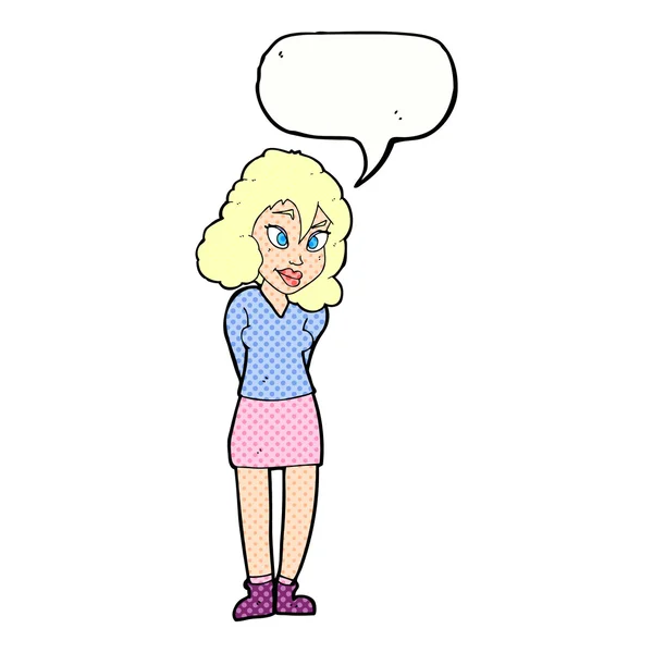 Desenho animado mulher confusa com bolha de fala —  Vetores de Stock