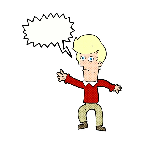 Hombre de dibujos animados ondeando con la burbuja del habla — Vector de stock