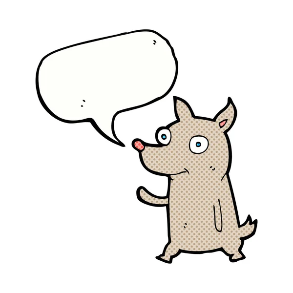 Cartoon kleine hond zwaaien met spraak zeepbel — Stockvector