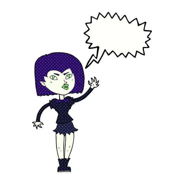 Desenho animado menina vampiro bonita com bolha de fala — Vetor de Stock