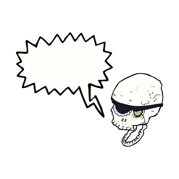 Dessin animé crâne effrayant avec bandeau avec bulle vocale — Image vectorielle
