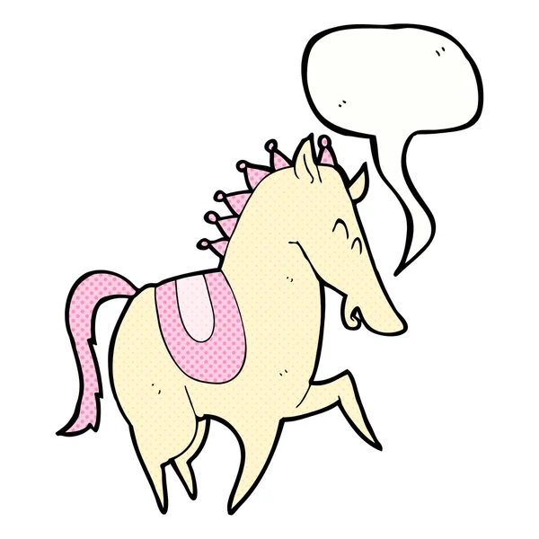 Kreslený tančící kůň s bublinou řeči — Stockový vektor