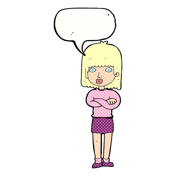 Cartoon impatient woman with speech bubble — Stock Vector