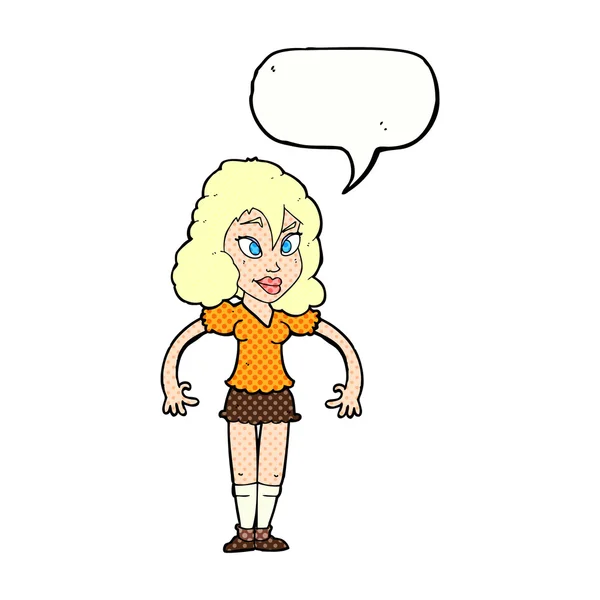 Karikatur hübsche Frau mit Sprechblase — Stockvektor