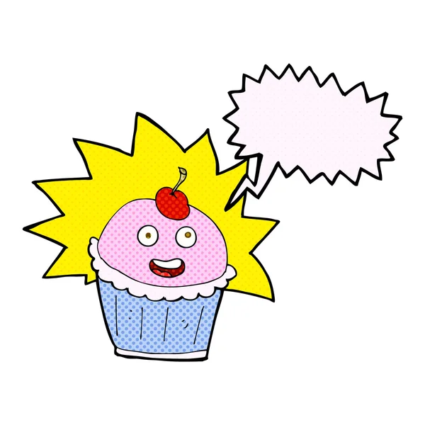 Cupcake cartone animato con bolla discorso — Vettoriale Stock