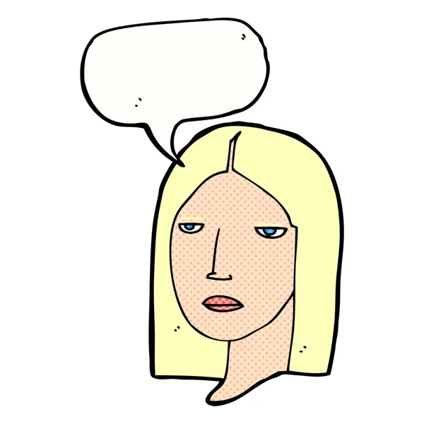 Cartone animato donna seria con bolla discorso — Vettoriale Stock
