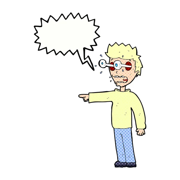 Homem dos desenhos animados com estalando para fora olhos com bolha de fala — Vetor de Stock