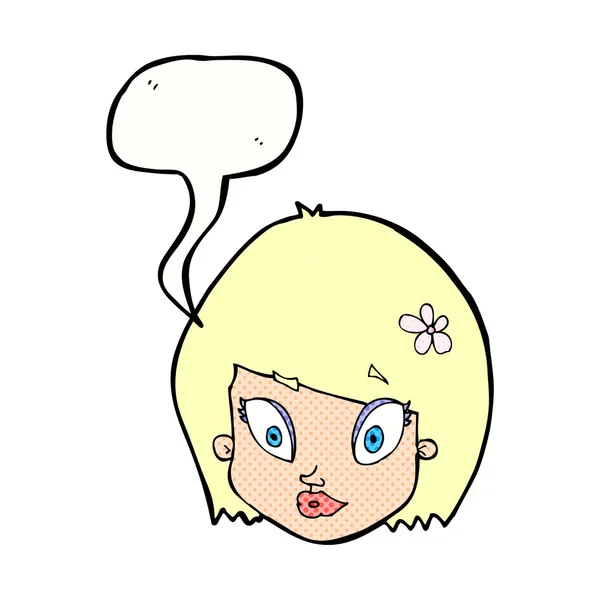 Dibujos animados cara femenina feliz con burbuja de habla — Archivo Imágenes Vectoriales