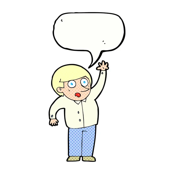 Cartoon man asking question with speech bubble — Stock Vector