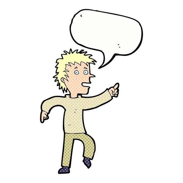 Cartoon gelukkig man wijzen met spraakzeepbel — Stockvector