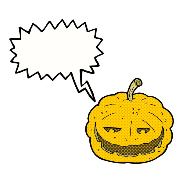 Cartoon-Halloween-Kürbis mit Sprechblase — Stockvektor