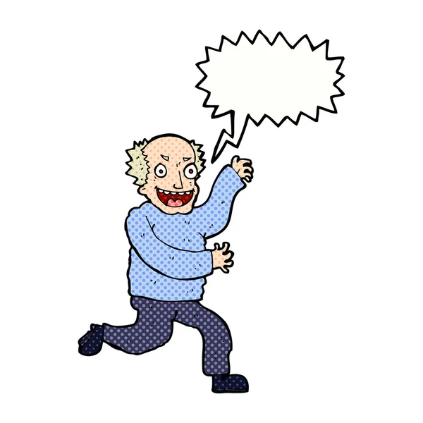 Cartoon evil old man with speech bubble — Stock Vector