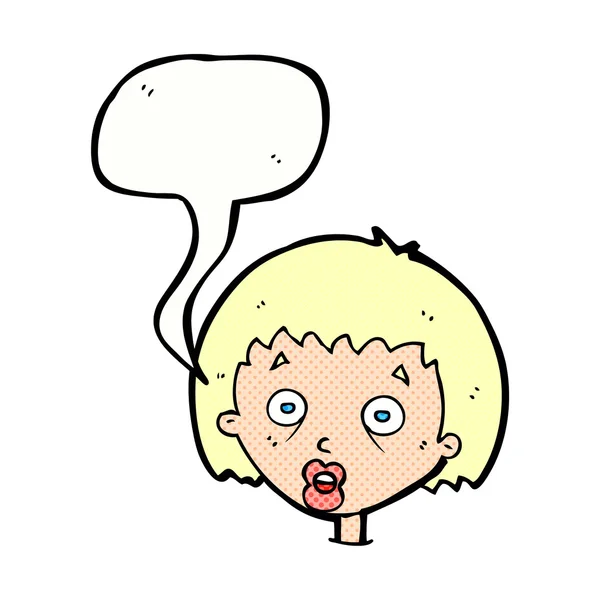 Cartoon shocked woman with speech bubble — Stock Vector