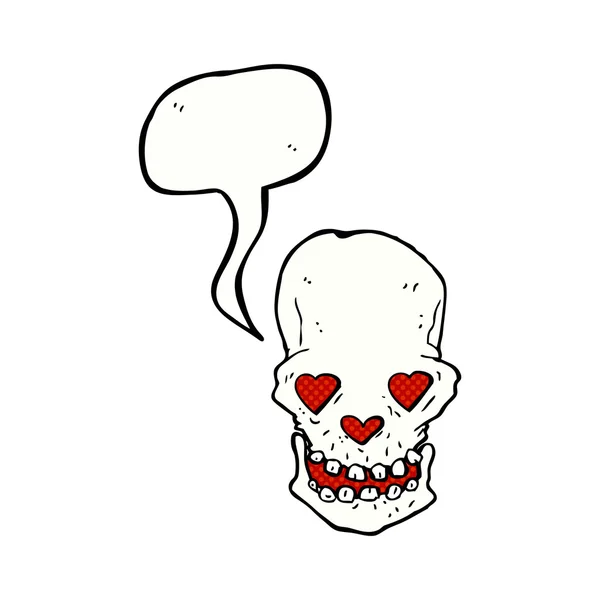 Calavera de dibujos animados con amor corazón ojos con burbuja del habla — Archivo Imágenes Vectoriales