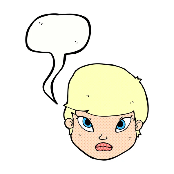 Cartoon ernstige gezicht met spraakbel — Stockvector