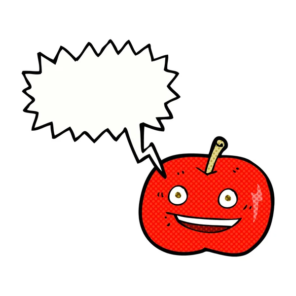Cartone animato mela lucida con bolla discorso — Vettoriale Stock