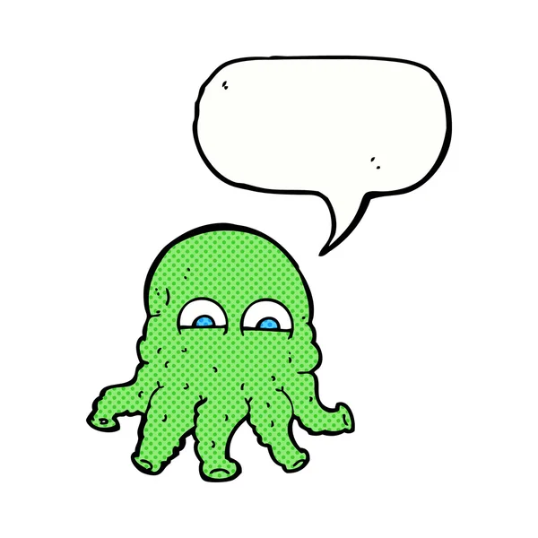 Fumetto alieno calamaro faccia con discorso bolla — Vettoriale Stock