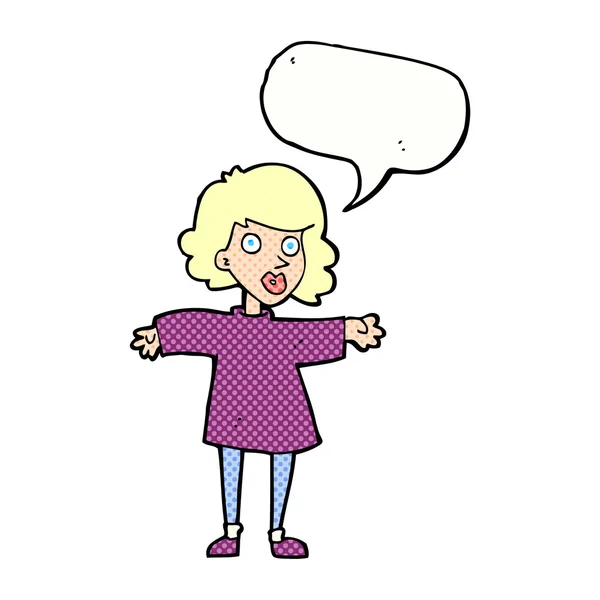 Dibujos animados mujer nerviosa con burbuja del habla — Archivo Imágenes Vectoriales