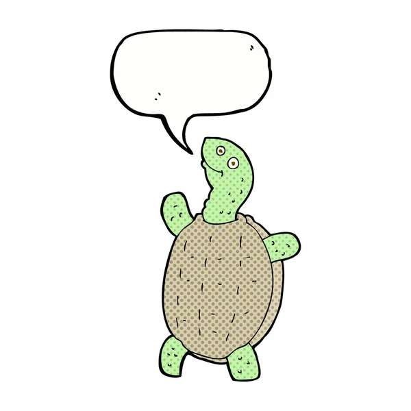 Dibujos animados tortuga feliz con burbuja de habla — Vector de stock