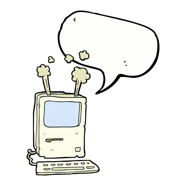 Cartoon old computer with speech bubble — Stock Vector