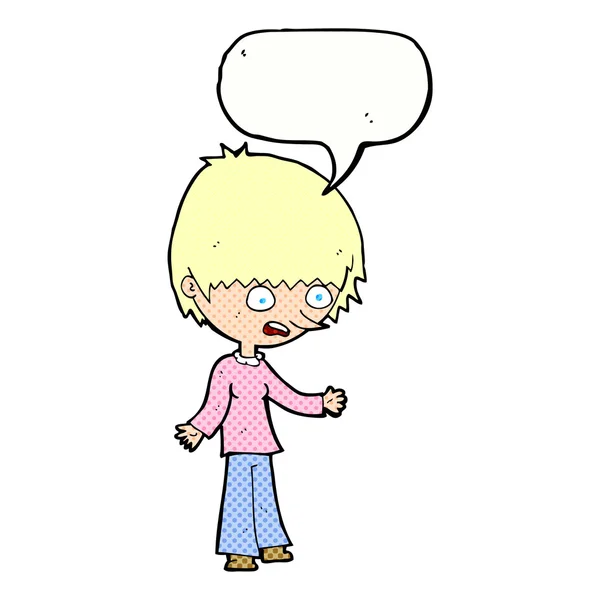 Cartoon stressed out woman with speech bubble — Stock Vector