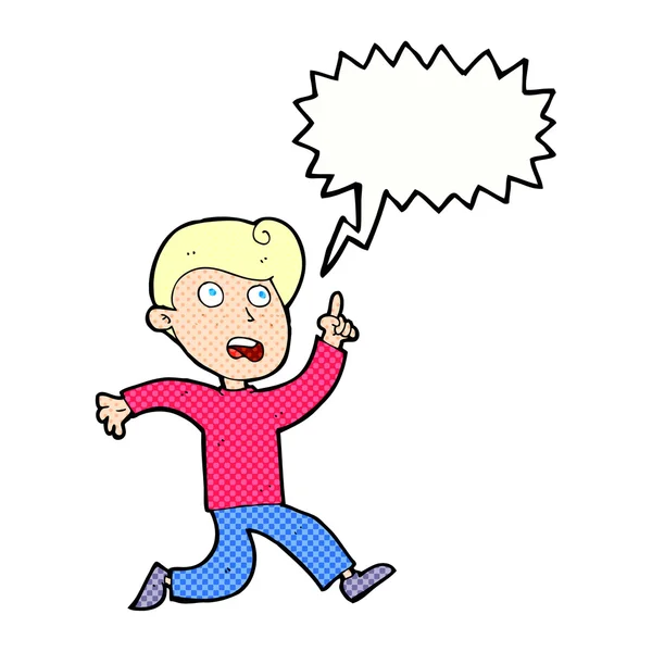 Cartoon boy panicking with speech bubble — Stock Vector