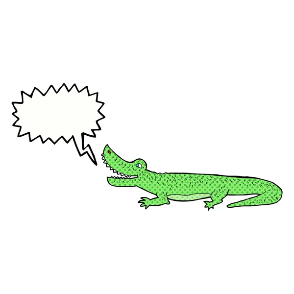 Cartoon happy crocodile with speech bubble — Stock Vector