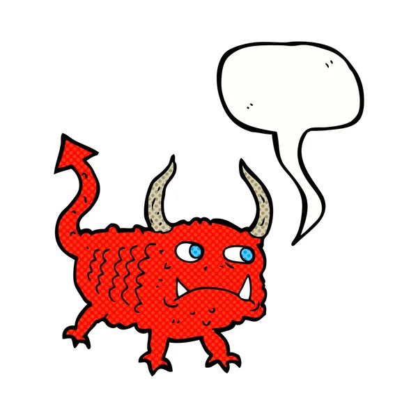 Cartoon little demon with speech bubble — Stock Vector
