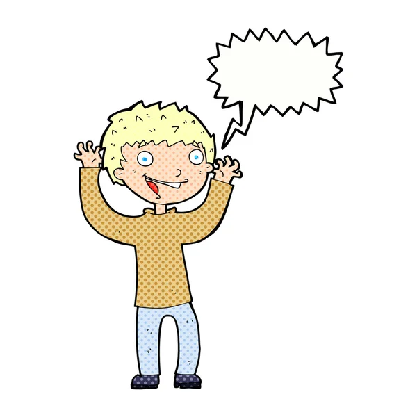Tecknad upphetsad pojke med tal bubbla — Stock vektor