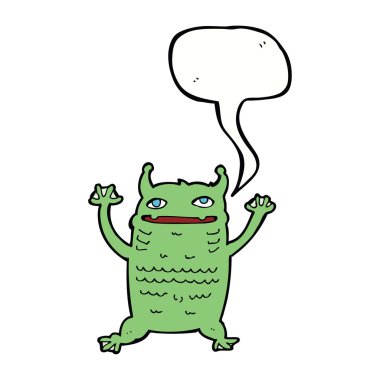Konuşma balonu olan küçük bir canavar.