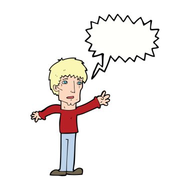 konuşma balonu ile uzanarak endişeli adam çizgi film