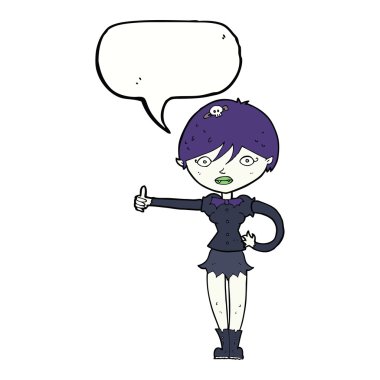 Çizgi filmdeki vampir kız konuşma baloncuğuyla baş parmak işareti yapıyor.