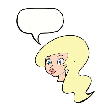 Konuşma baloncuklu güzel kadın yüzü.