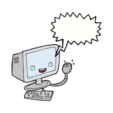 Konuşma baloncuklu çizgi film bilgisayarı