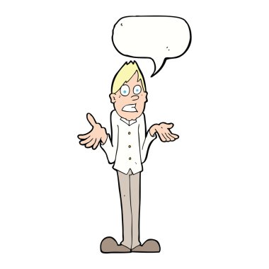 Çizgi filmci, konuşma balonuyla omuz silkiyor.