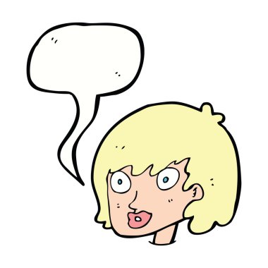 çizgi film mutlu kadın yüzü ile konuşma kabarcığı