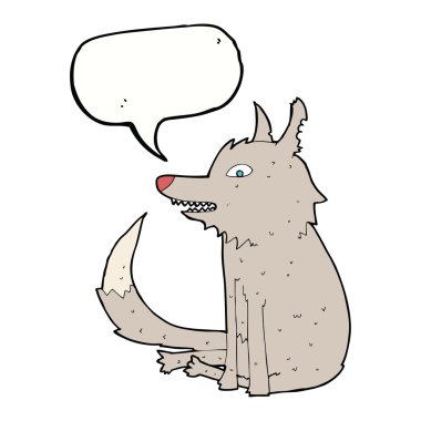 Çizgi film kurdu konuşma balonuyla oturuyor.