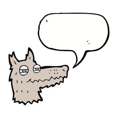 Konuşma balonlu kendini beğenmiş kurt suratı.