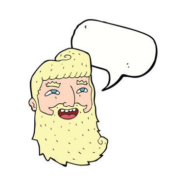 Çizgi filmdeki sakallı adam konuşma balonuyla gülüyor.