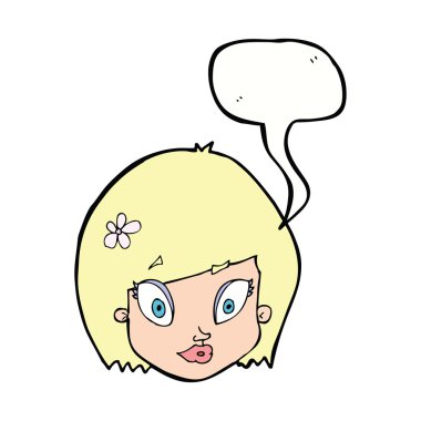 çizgi film mutlu kadın yüzü ile konuşma kabarcığı