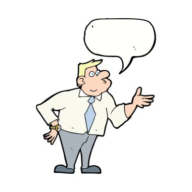 karikatür işadamı konuşma balonuyla soru soruyor