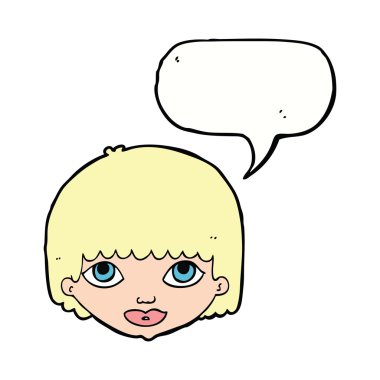 Konuşma baloncuklu bir kadın yüzü.