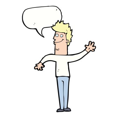 çizgi film mutlu sallanan adam konuşma baloncuğu ile