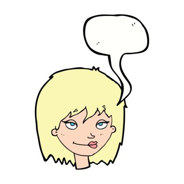 konuşma balonu ile gülümseyen kadın karikatür