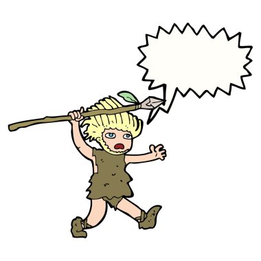 Konuşma balonu olan bir mağara adamı.