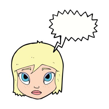 Konuşma baloncuklu bir kadın yüzü.