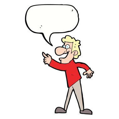 Çizgi filmci konuşma balonuyla işaret edip gülüyor.